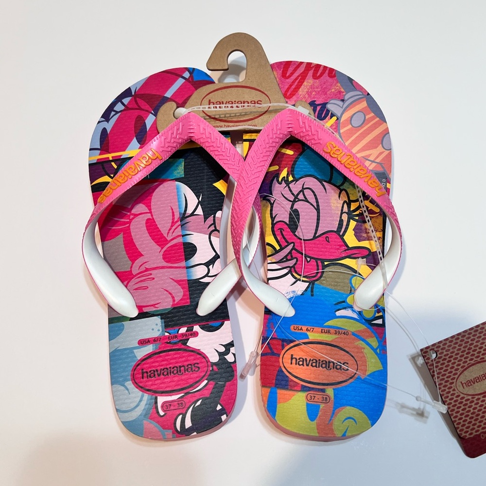 NWT HAVAIANAS Minnie & Daisy Duck Flip Flops  SZ 6-7 / 37-38 - Picture 6 of 16